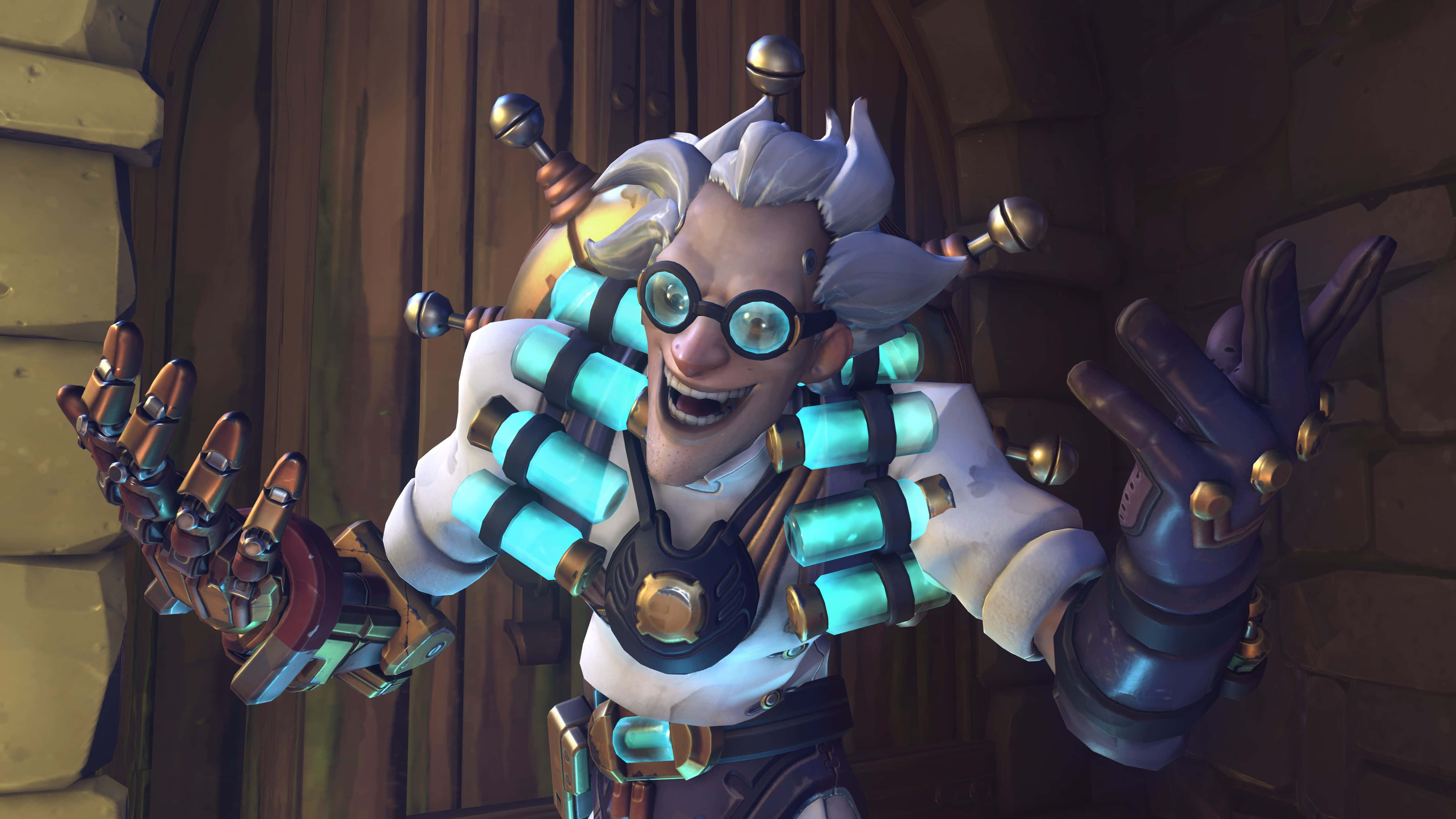 Junkrat, steampunk inventor, white hair, 5K Desktop Wallpaper