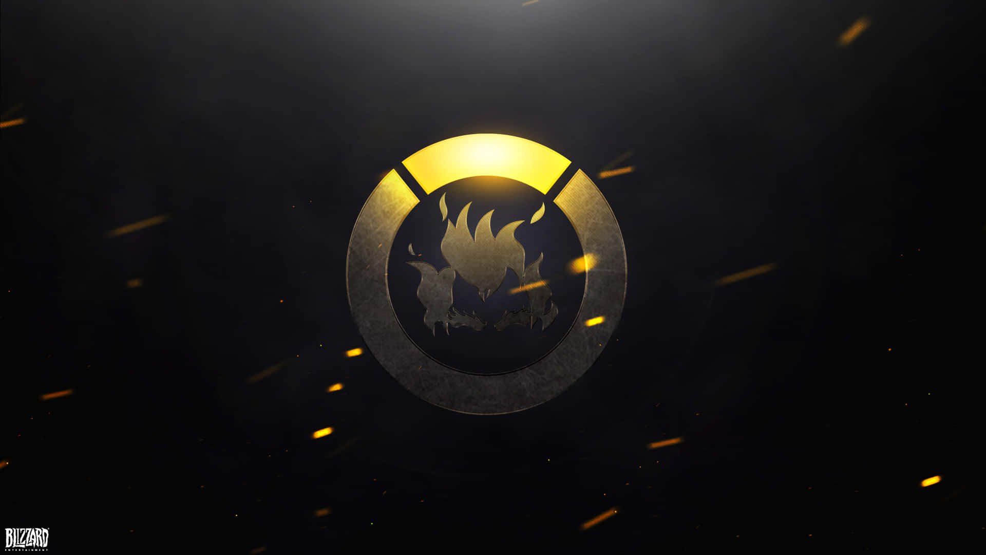 Junkrat, golden circular emblem, flame design, Full HD Desktop Wallpaper