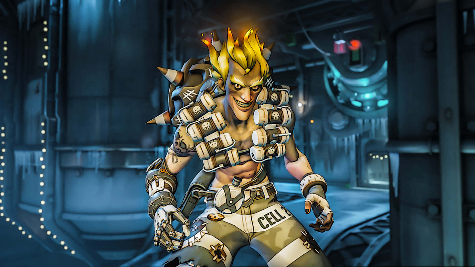 Junkrat, anime character, spiky yellow hair, Full HD Desktop Wallpaper