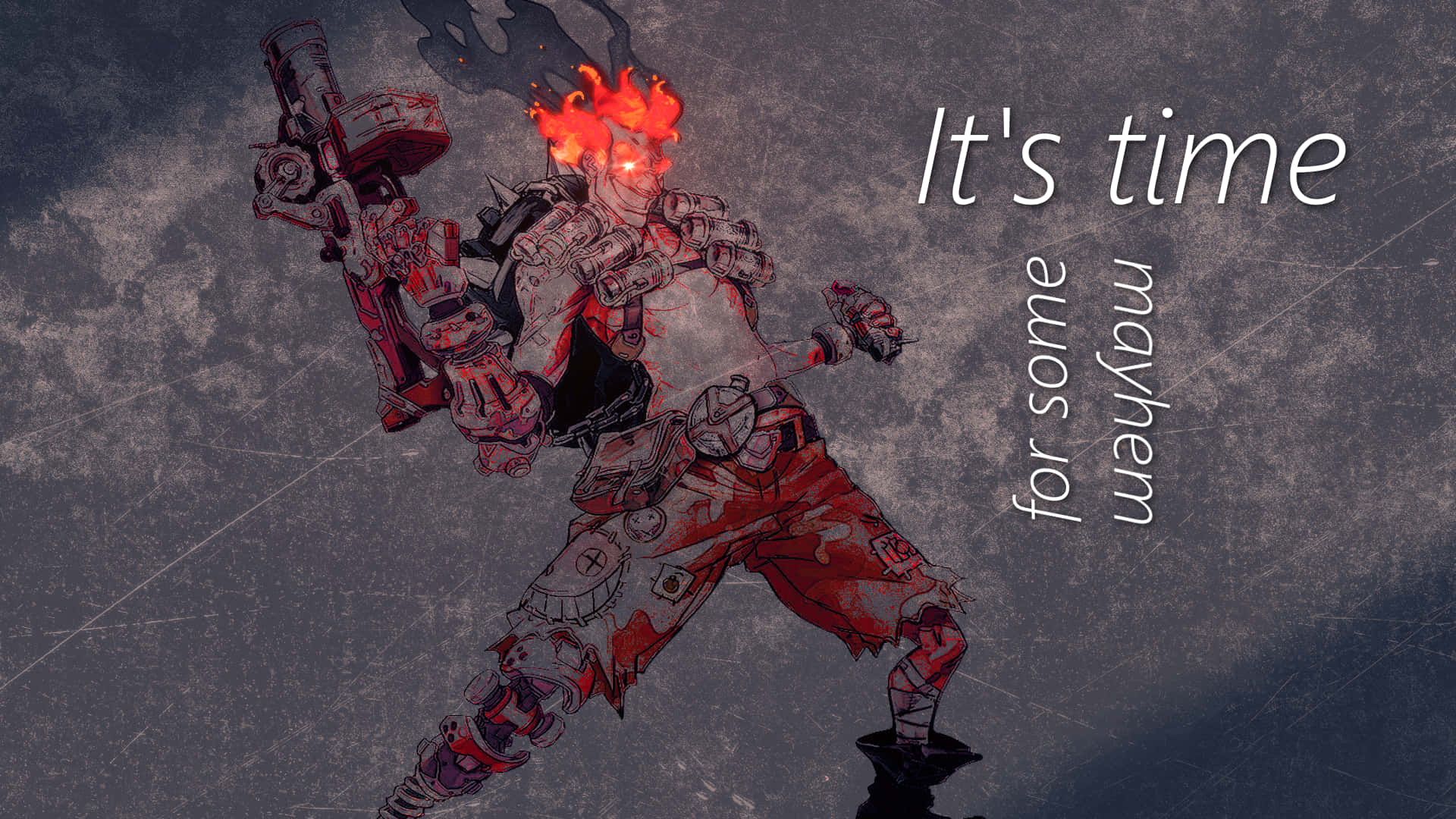 Junkrat, red and white armor, fiery-haired warrior, Full HD Desktop Wallpaper