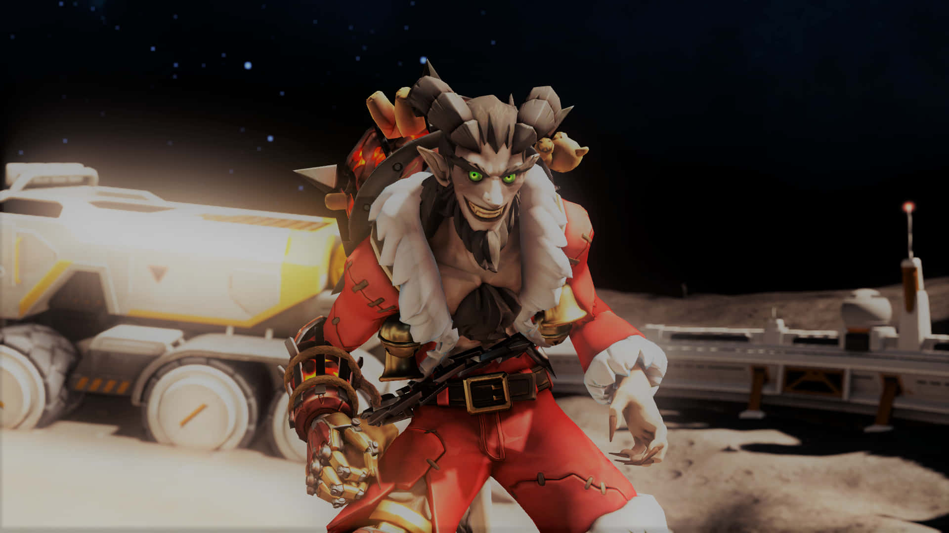 Junkrat, red armor, moonlit alien planet, Full HD Desktop Wallpaper