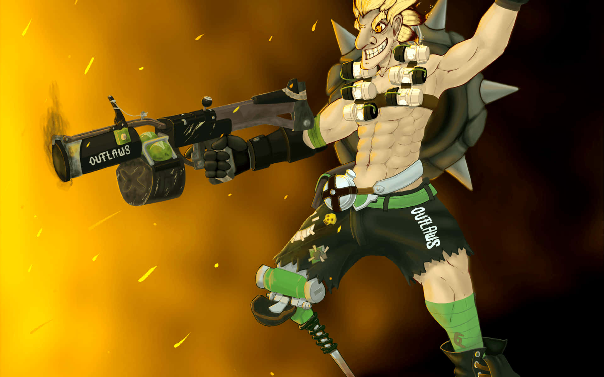 Junkrat, anime outlaw, spiky blonde hair, Full HD Desktop Wallpaper
