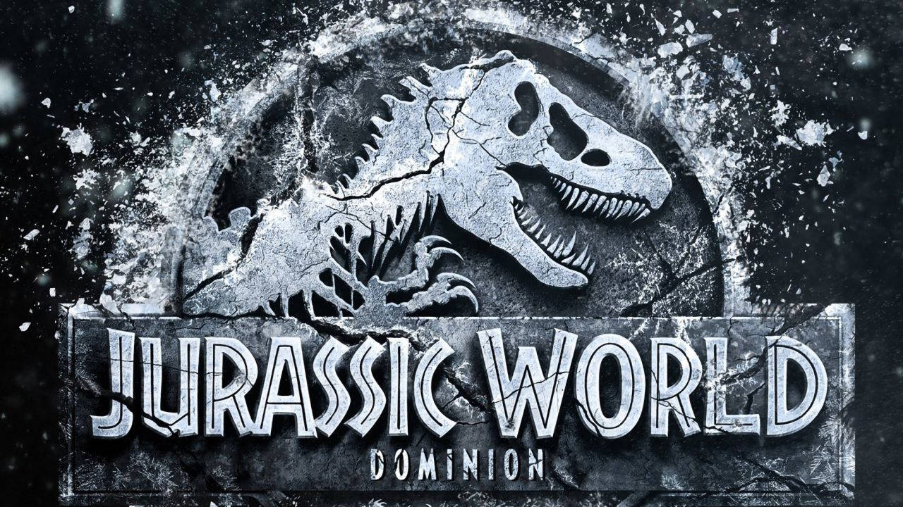 Jurassic World Dominion, dinosaur skull, cracked stone logo, HD Desktop Wallpaper