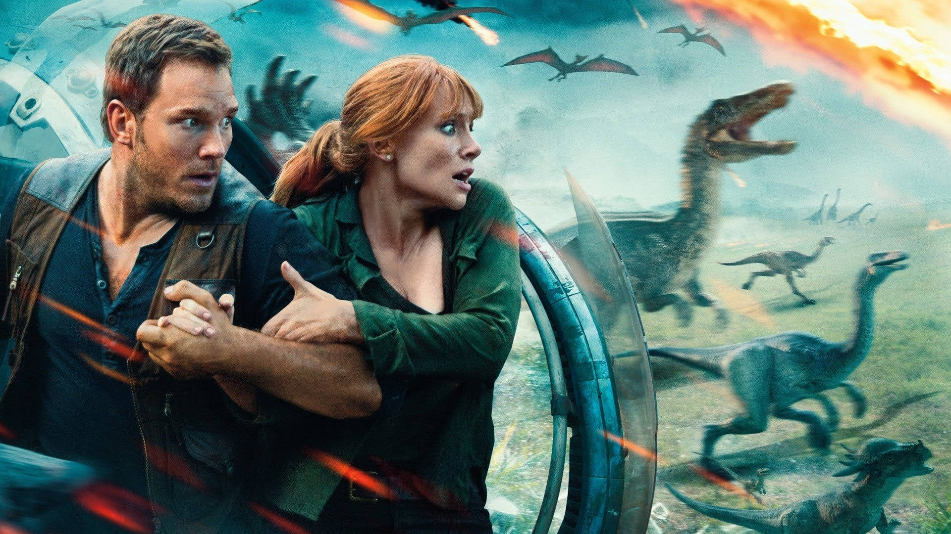 Jurassic World Dominion, dinosaurs, fiery landscape, Full HD Desktop Wallpaper