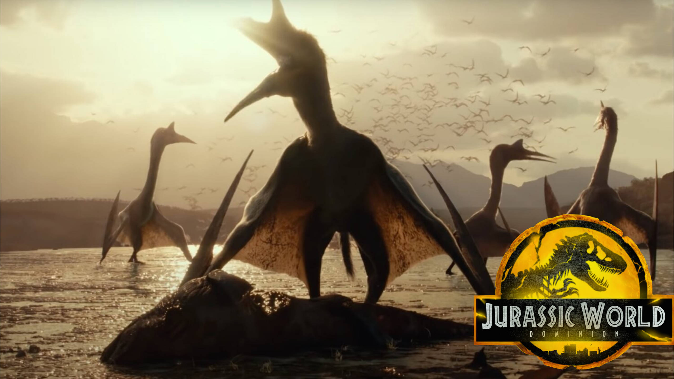 Jurassic World Dominion, pterosaurs, shallow water, 2K Desktop Wallpaper