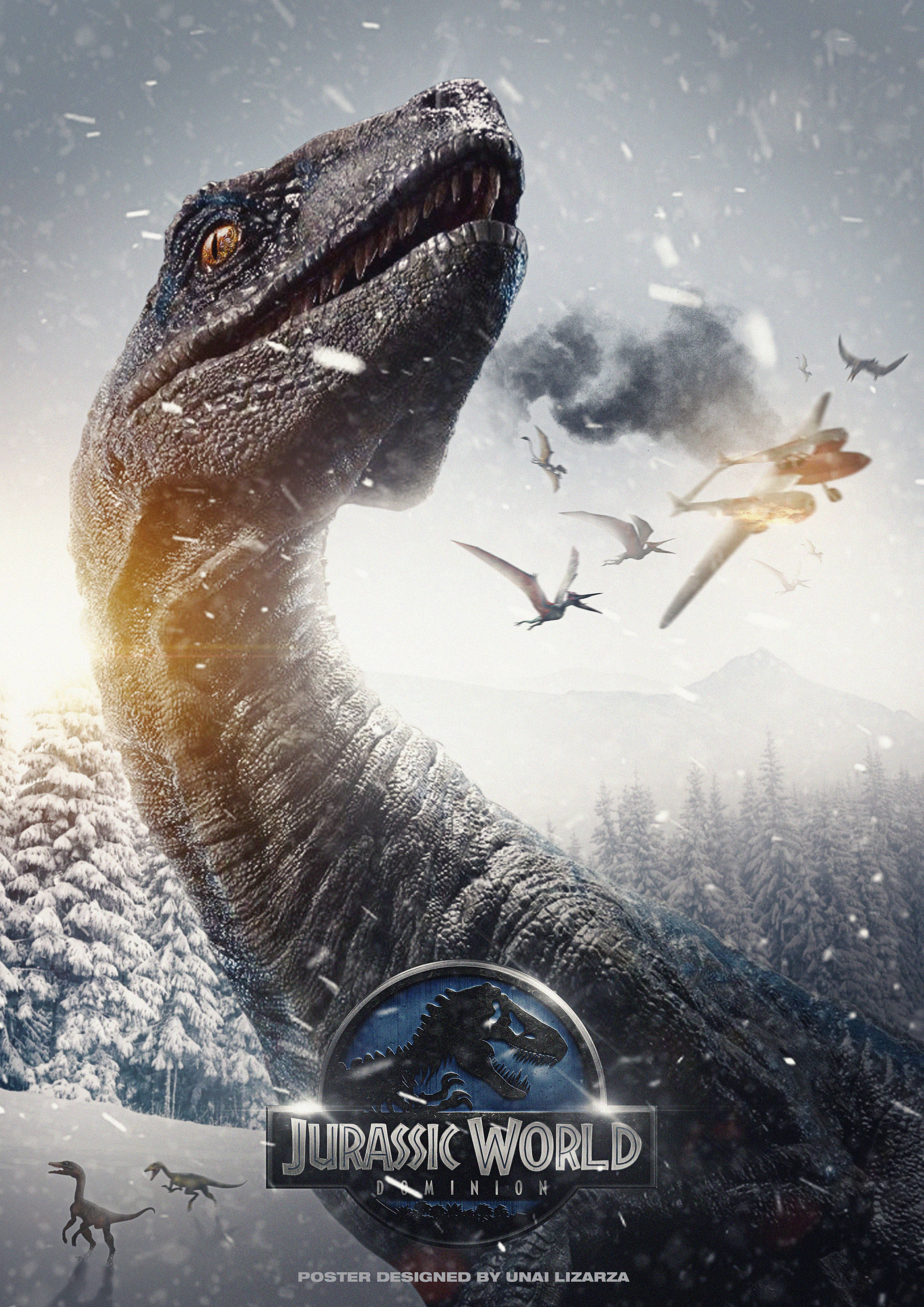 Jurassic World Dominion, blue raptor, snowy forest, 4K Phone Wallpaper