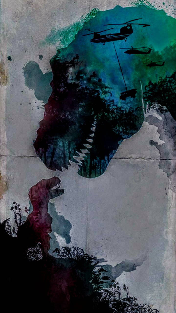 Jurassic World, dinosaur silhouette, helicopters, HD Phone Wallpaper