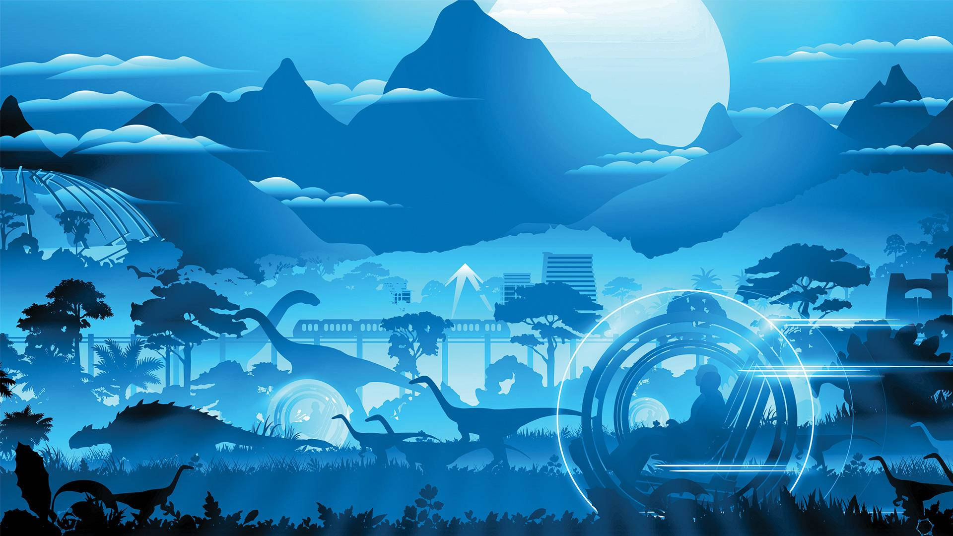 Jurassic World, Blue, futuristic blue-toned landscape, Full HD Desktop Wallpaper