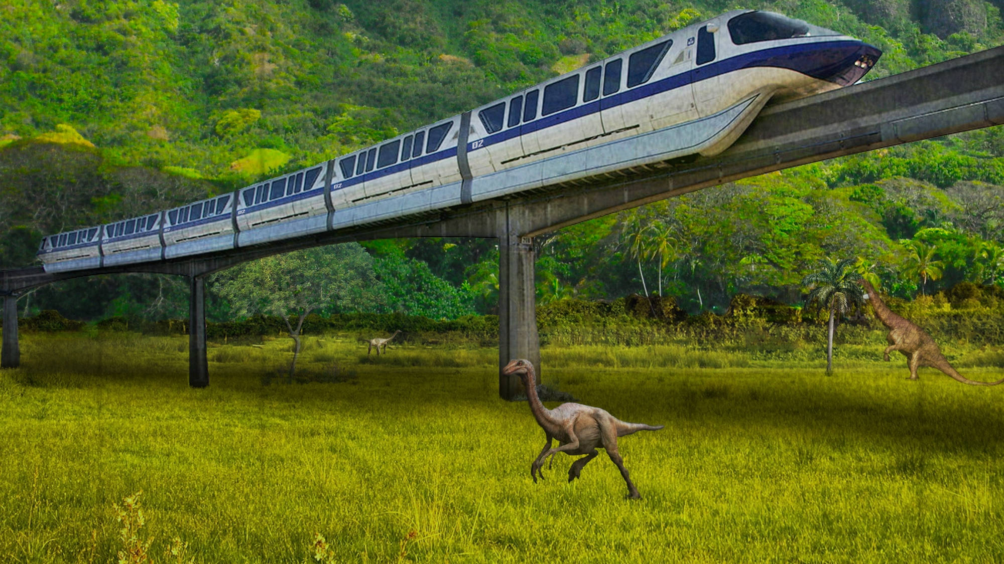 Jurassic World, train, silver, Full HD Desktop Wallpaper