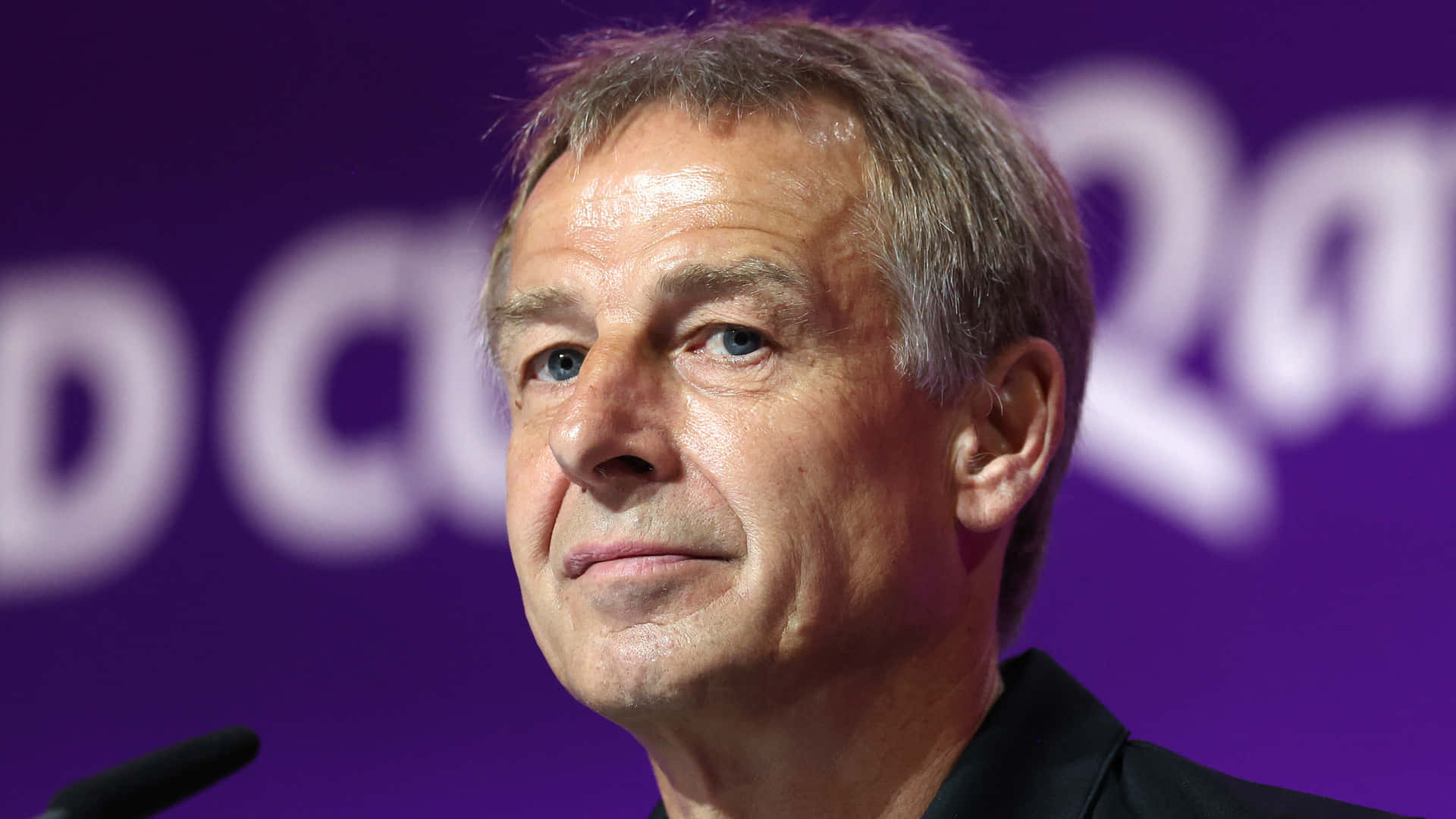Jurgen Klinsmann, purple background, gray hair, Full HD Desktop Wallpaper