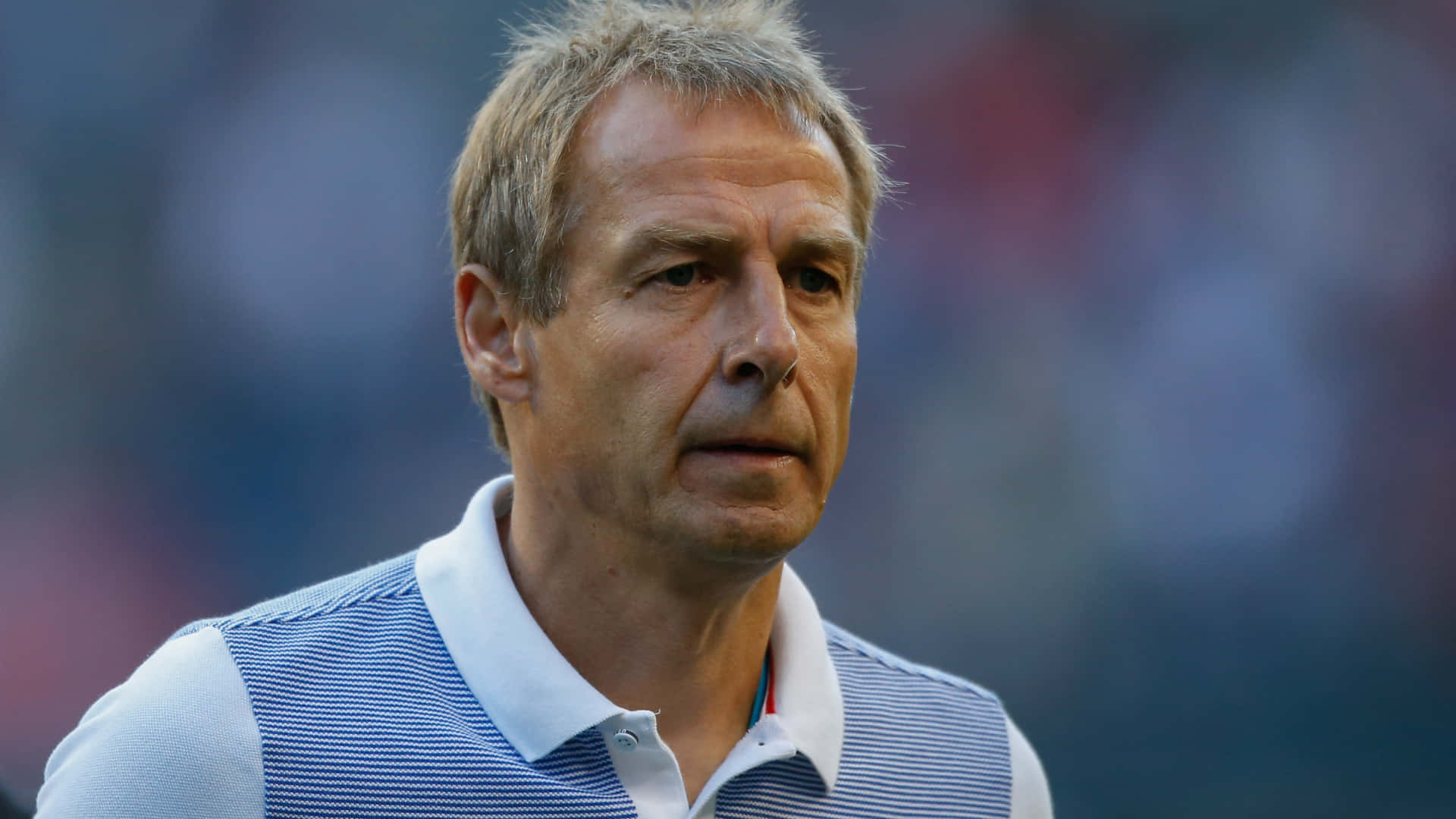 Jurgen Klinsmann, blue and white striped polo shirt, graying hair, Full HD Desktop Wallpaper