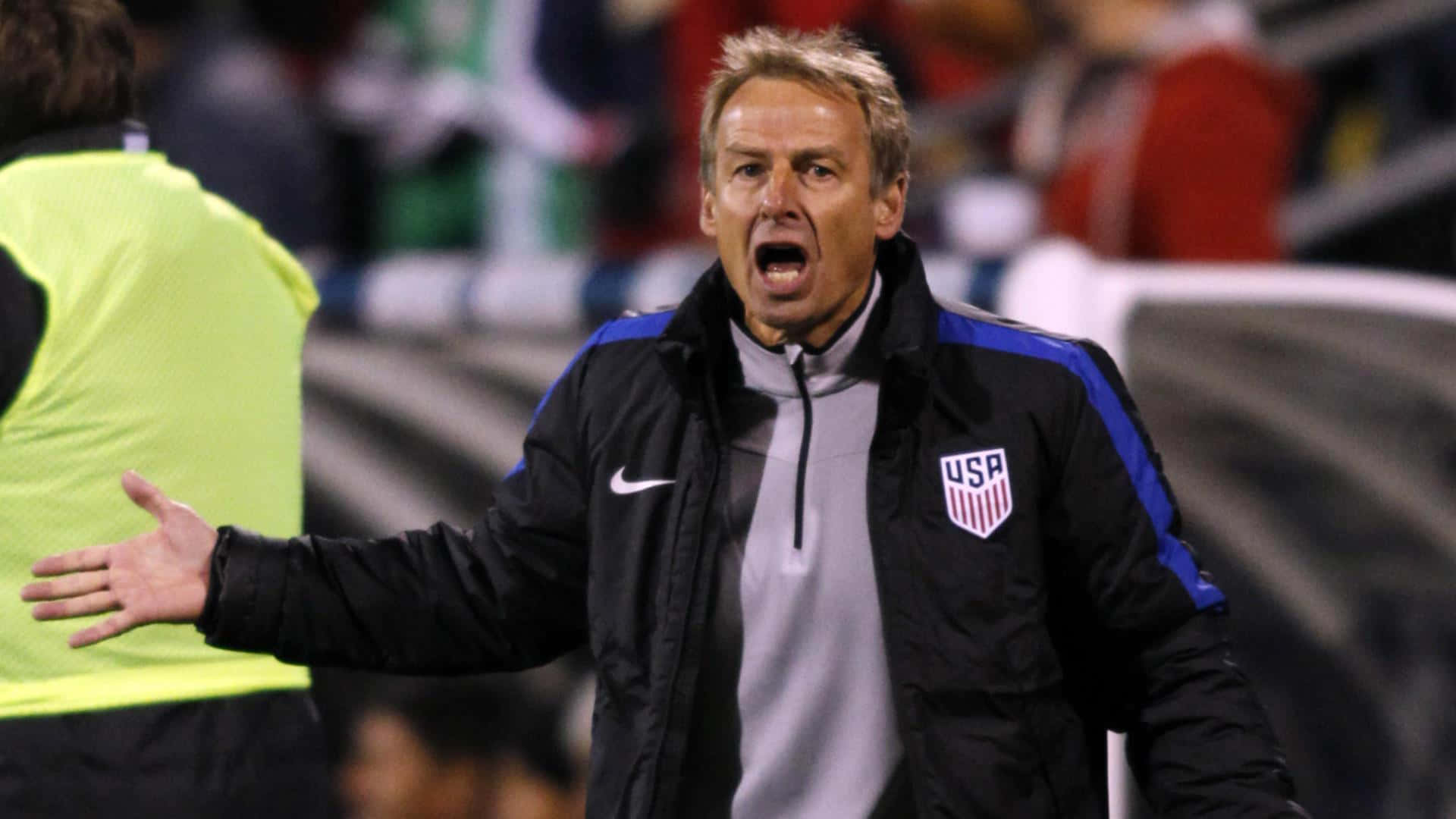 Jurgen Klinsmann, USA jacket, stadium lights, Full HD Desktop Wallpaper
