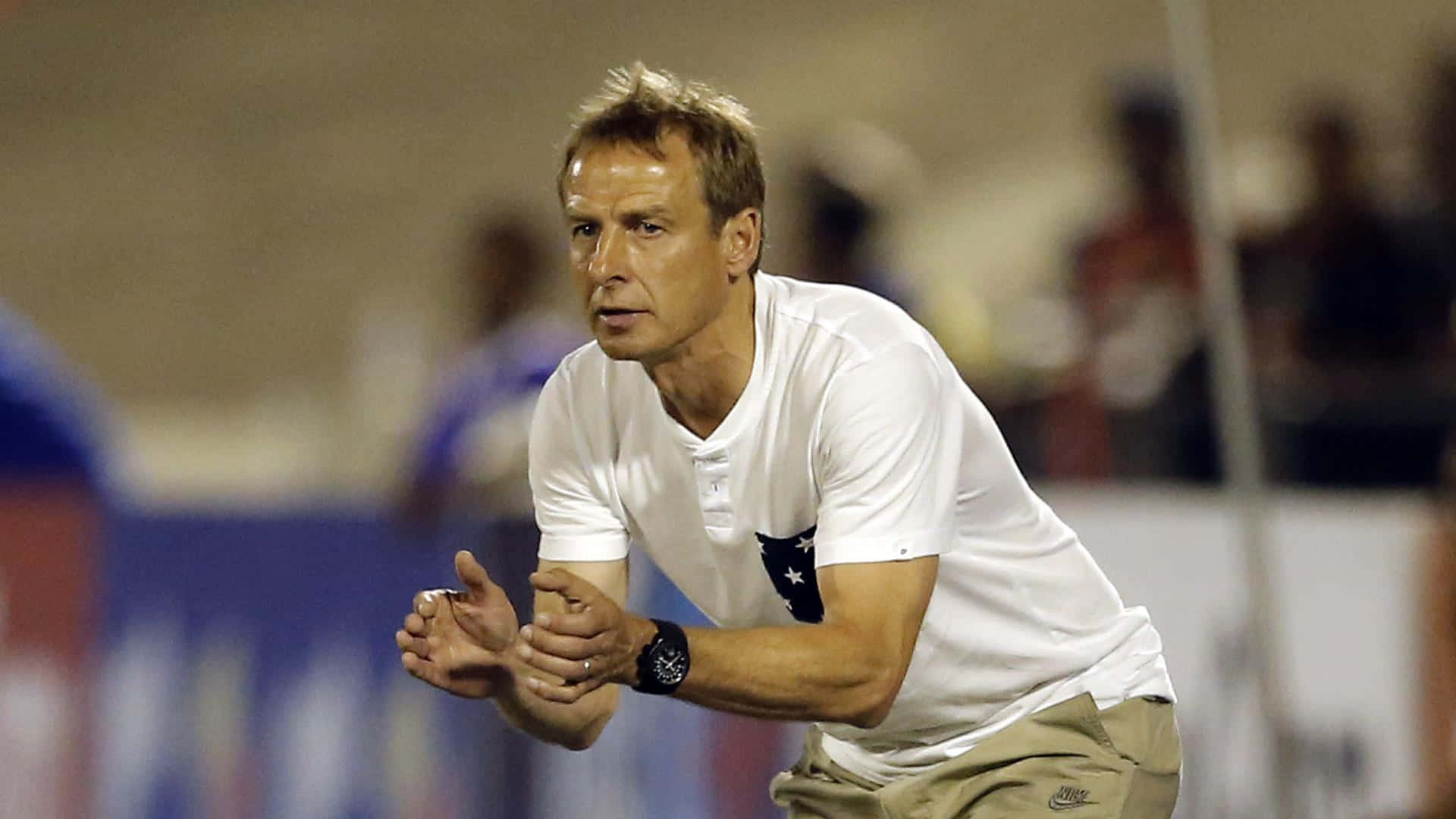 Jurgen Klinsmann, white shirt, nighttime match, Full HD Desktop Wallpaper