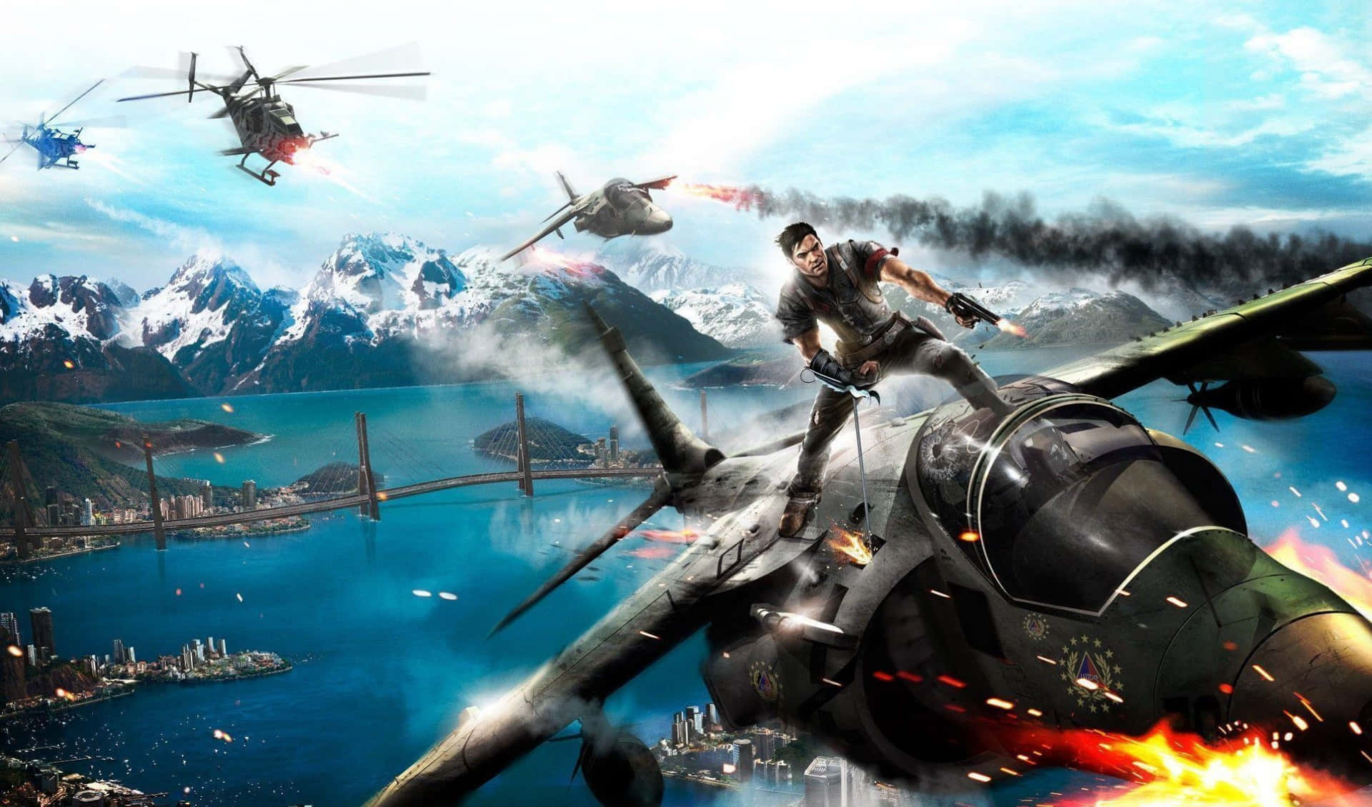 Just Cause 1, helicopter, city, Full HD Desktop Wallpaper