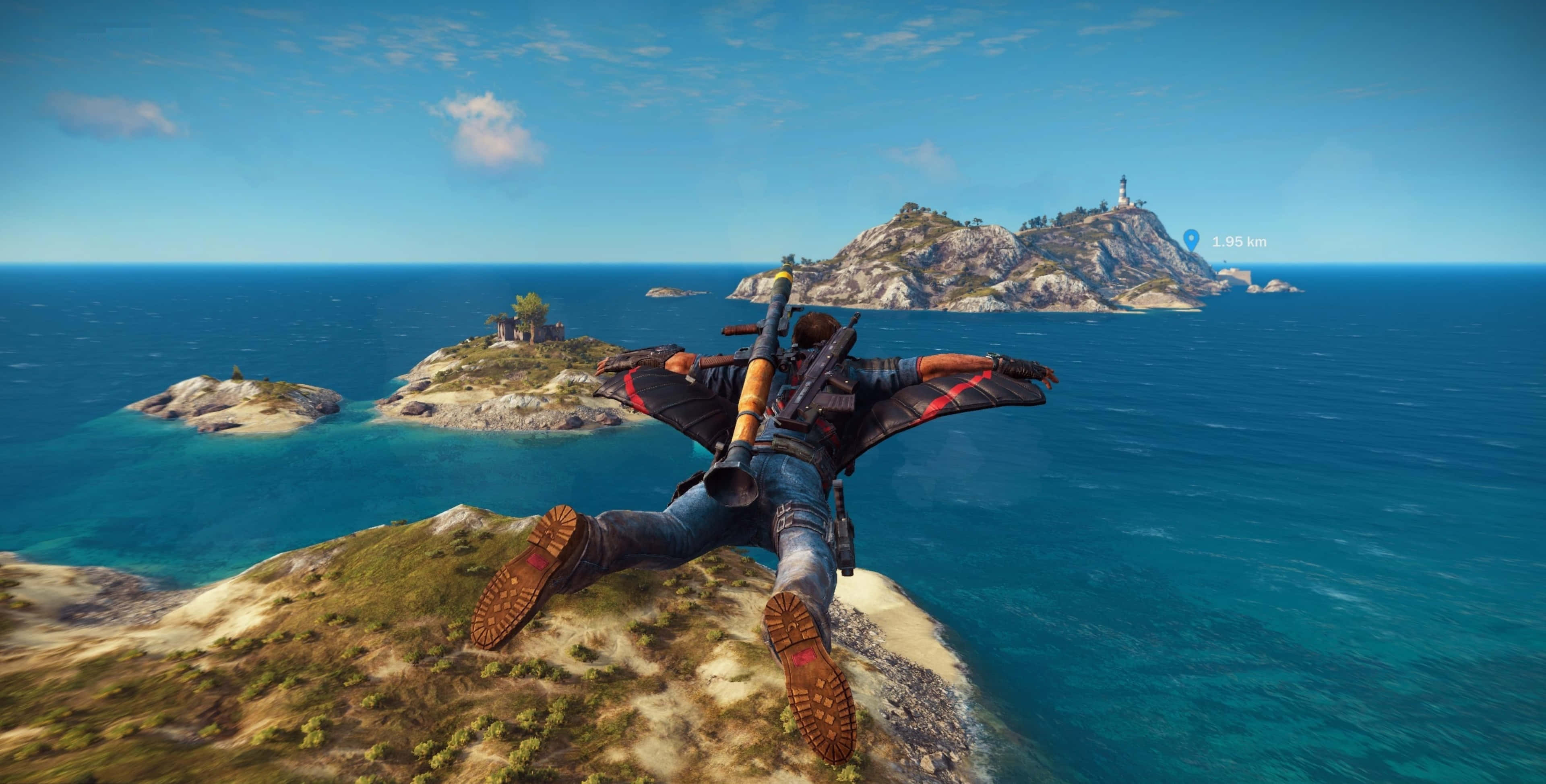 Just Cause 1, wingsuit, turquoise ocean, 4K Desktop Wallpaper