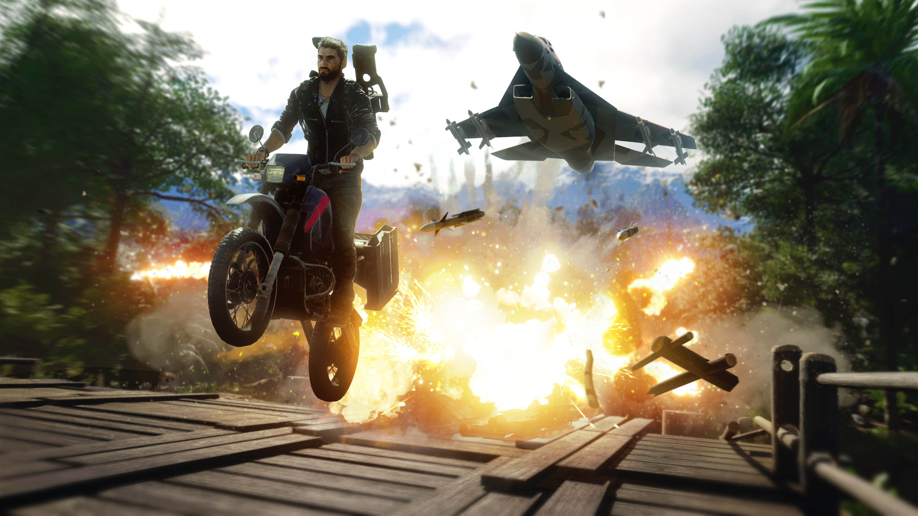 Just Cause 1, motorcycle, wooden bridge, 4K Desktop Wallpaper