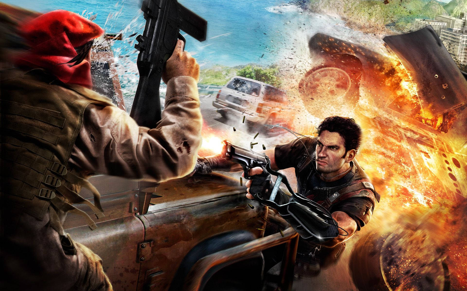 Just Cause 2, shootout, armed men, Full HD Desktop Wallpaper