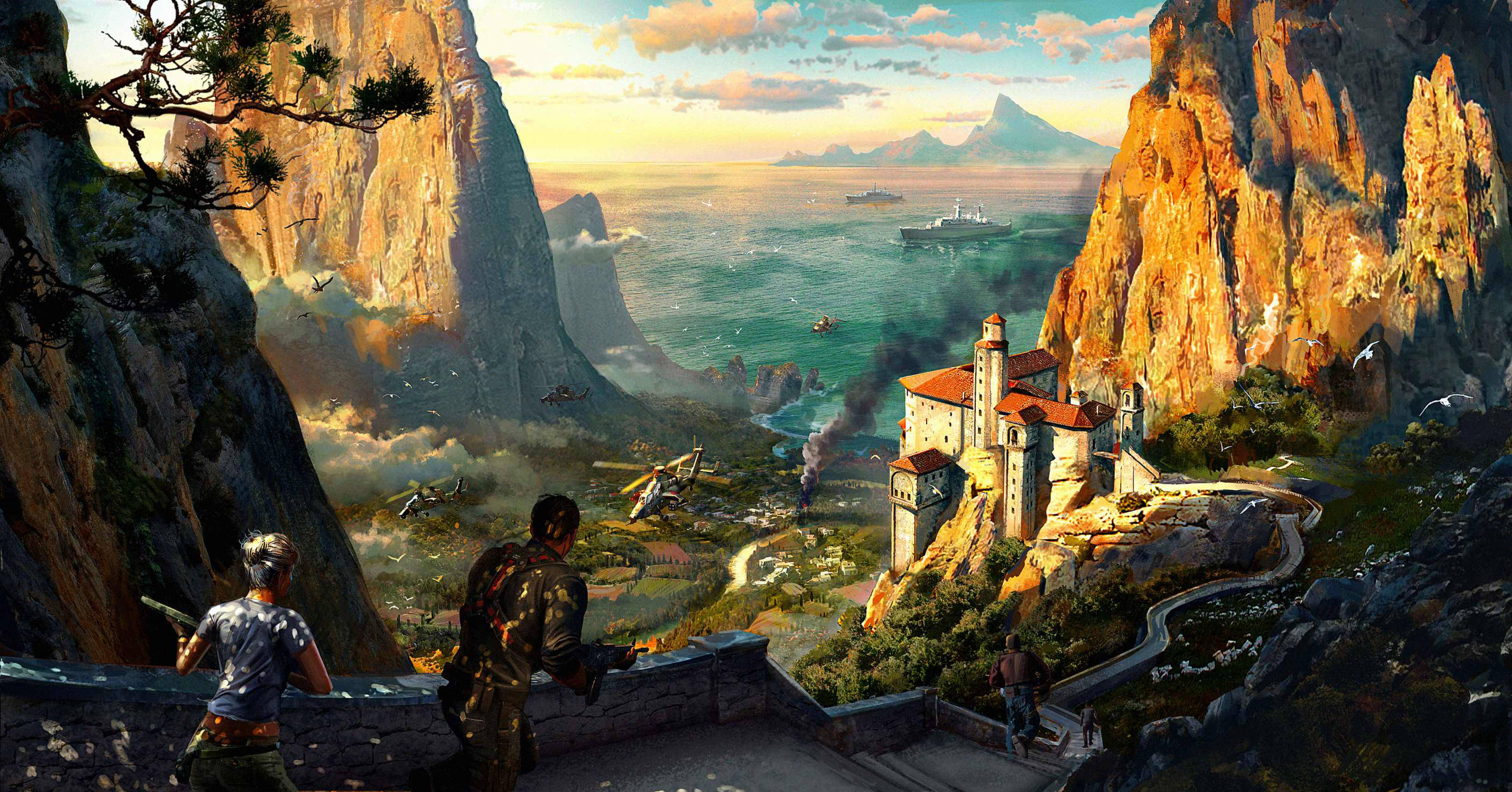 Just Cause 2, mountain community, coastal fortress, 2K Desktop Wallpaper