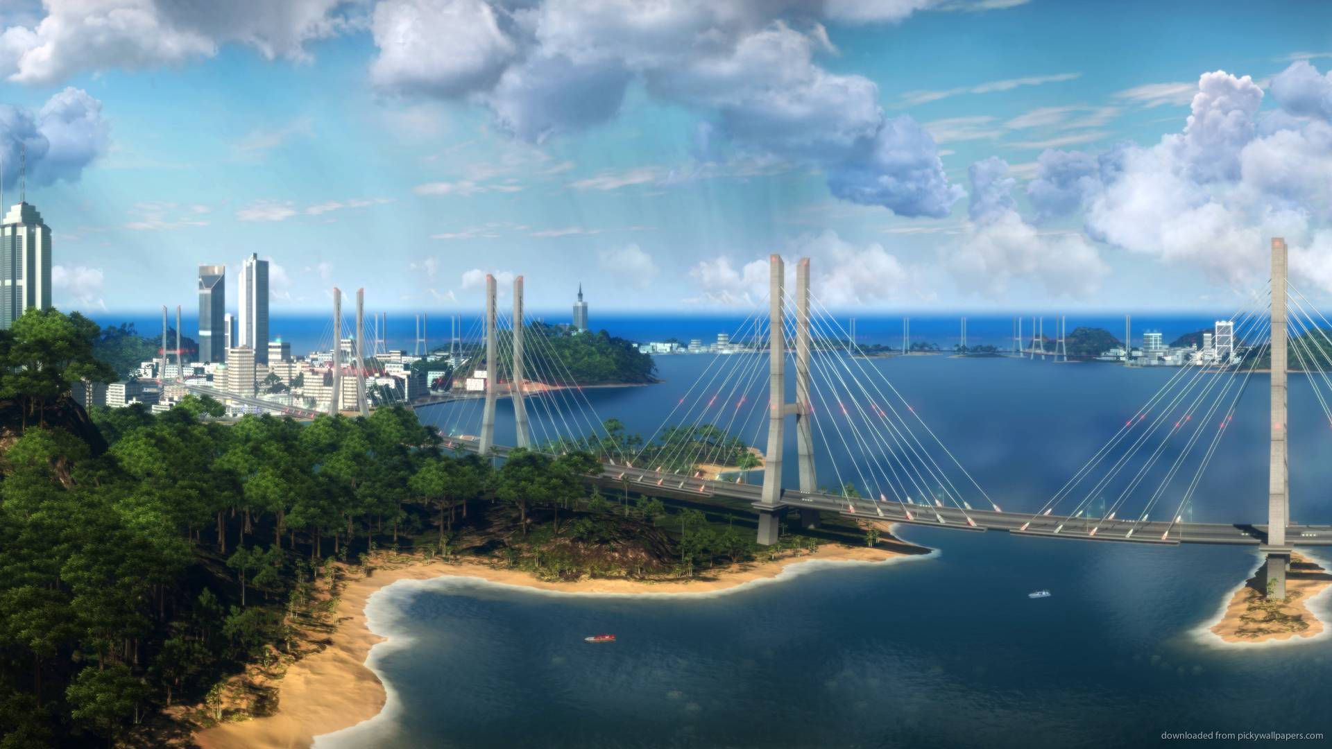 Just Cause 2, bridge, cable-stayed bridge, Full HD Desktop Wallpaper