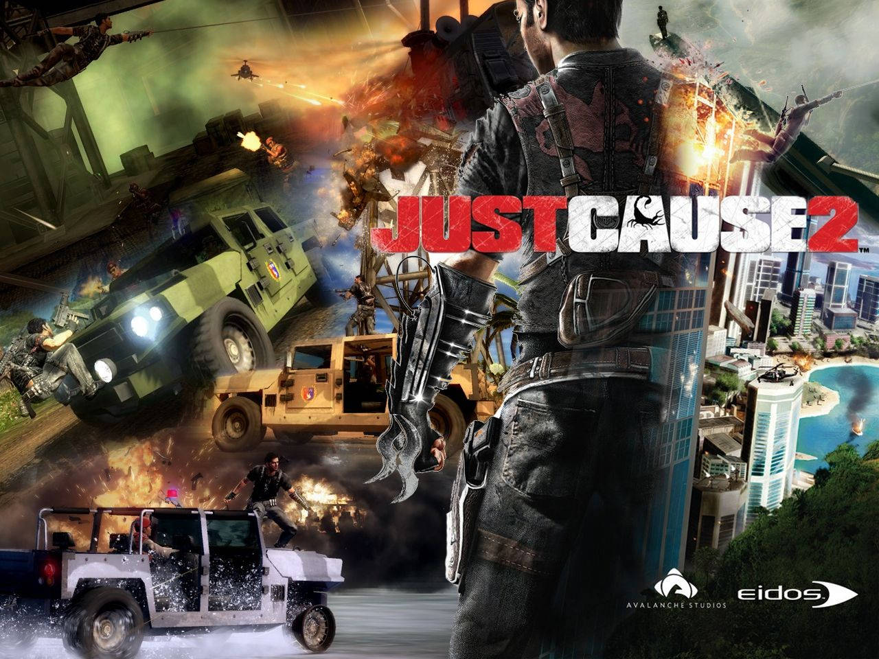 Just Cause 2, grappling hook, exploding vehicles, HD Desktop Wallpaper