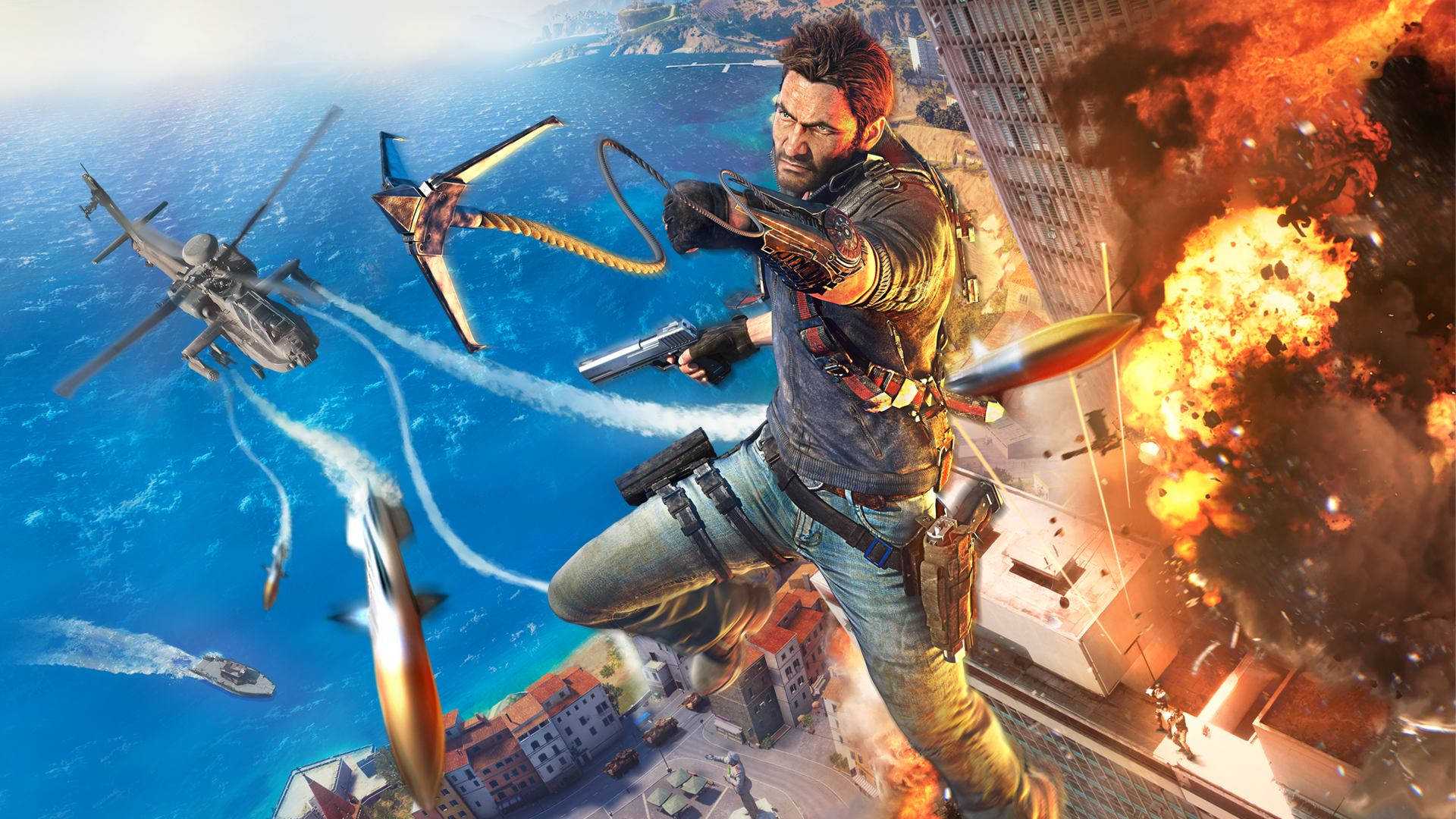 Just Cause 2, missiles, cityscape, Full HD Desktop Wallpaper
