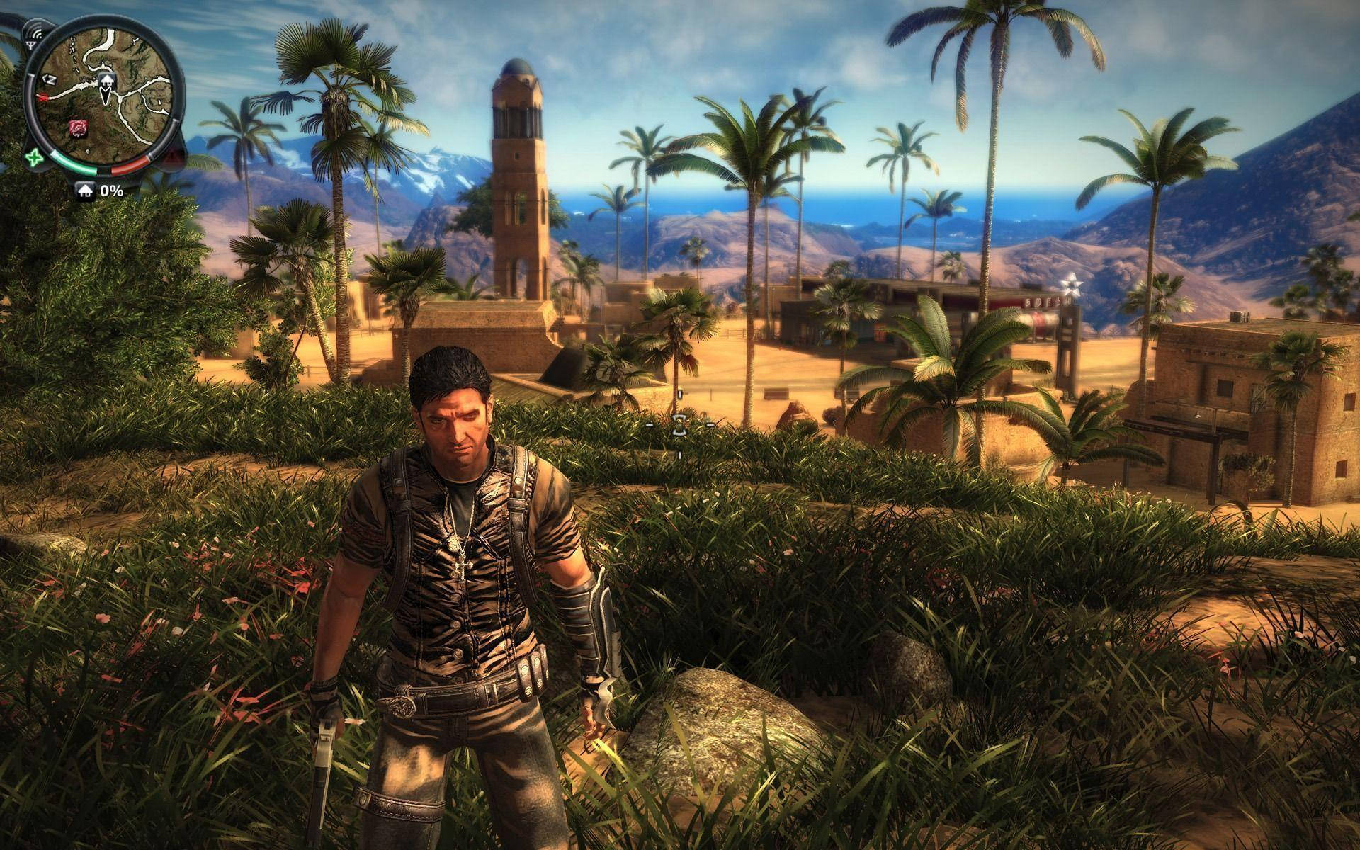 Just Cause 2, palm trees, ancient ruins, Full HD Desktop Wallpaper