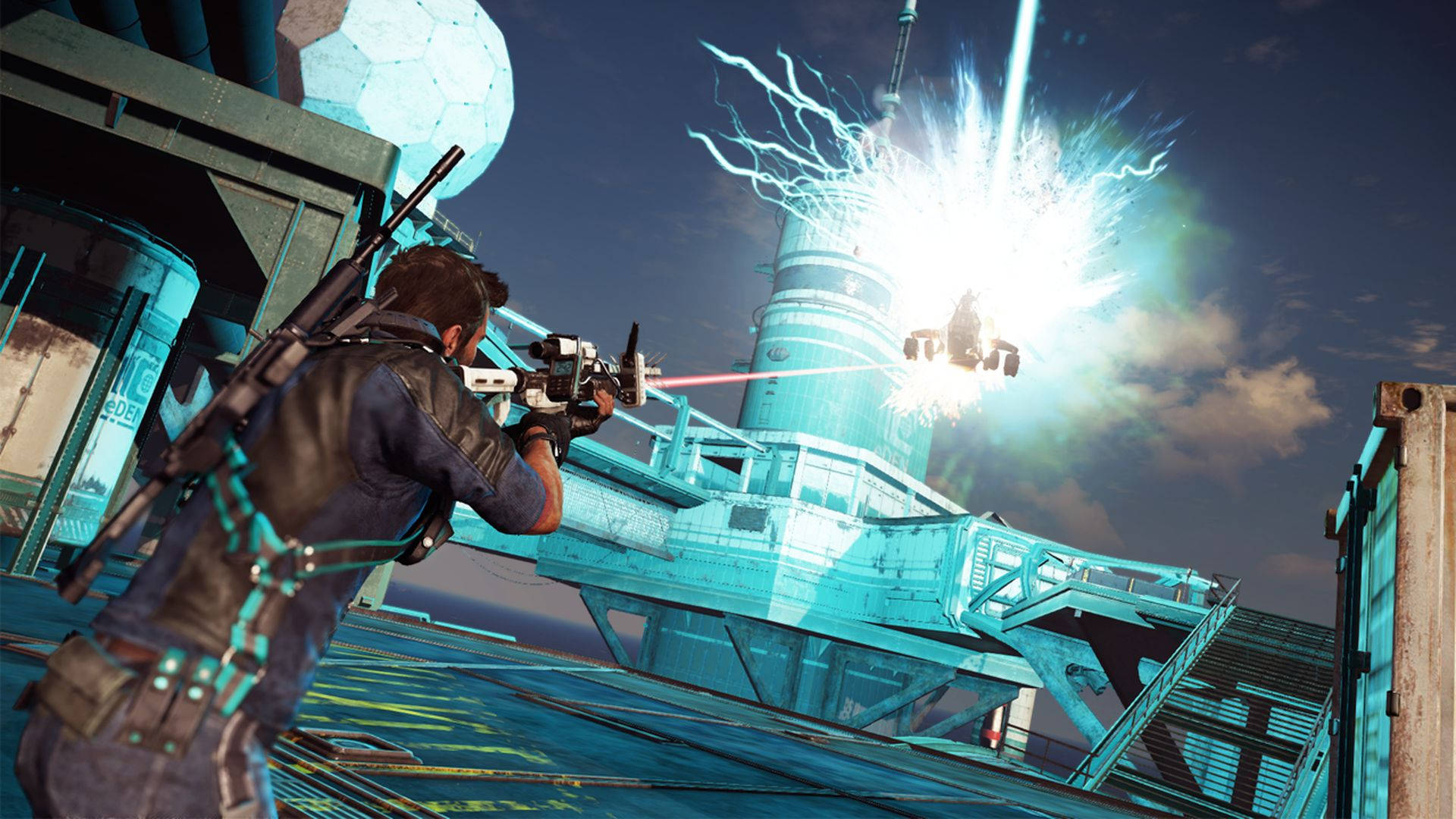 Just Cause 2, laser gun, glowing alien ship, Full HD Desktop Wallpaper