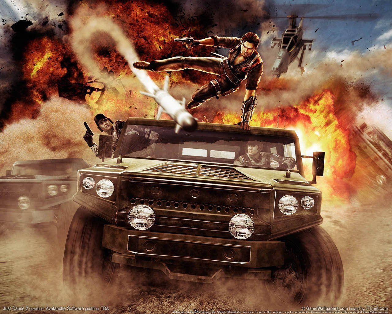 Just Cause 2, explosion, military truck, HD Desktop Wallpaper