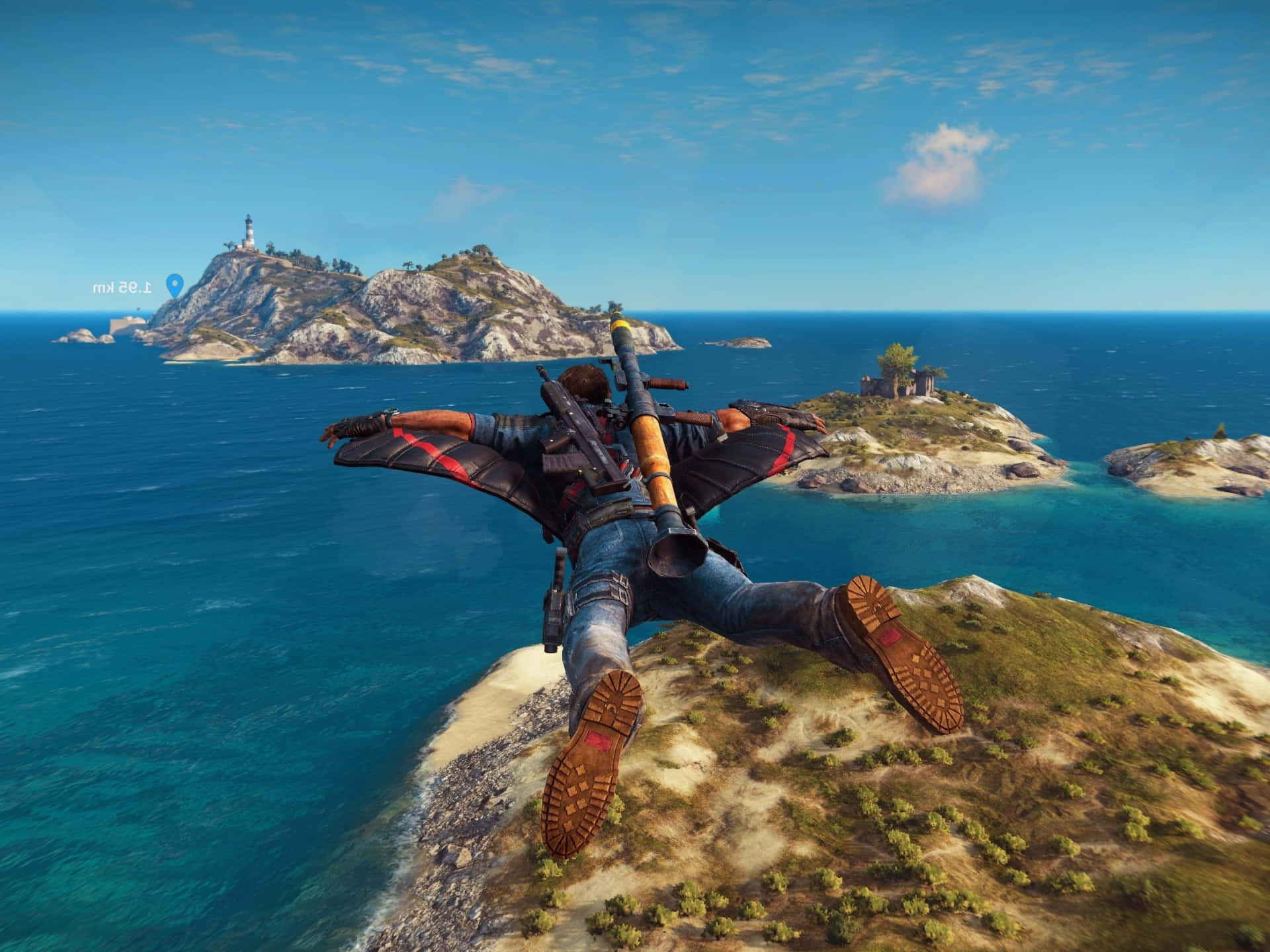 Just Cause 3, wingsuit flight, turquoise seas, Full HD Desktop Wallpaper