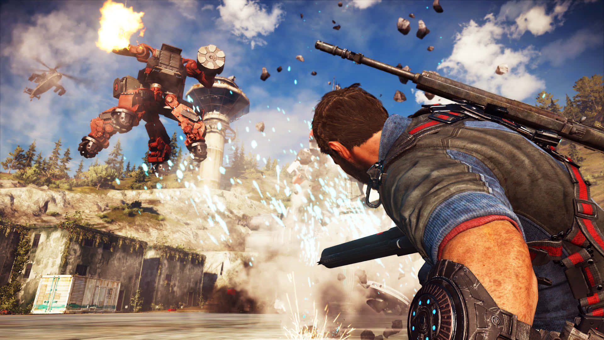 Just Cause 3, explosive combat, red mechanical walker, Full HD Desktop Wallpaper