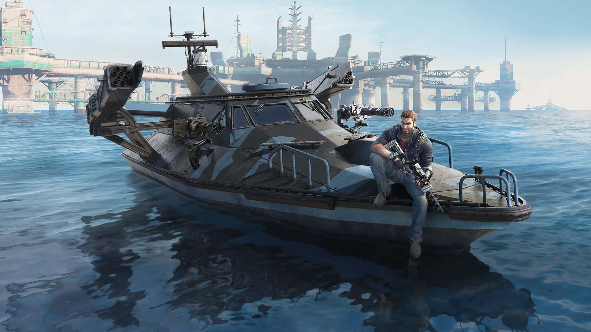 Just Cause 3, naval combat, camouflaged military speedboat, Full HD Desktop Wallpaper