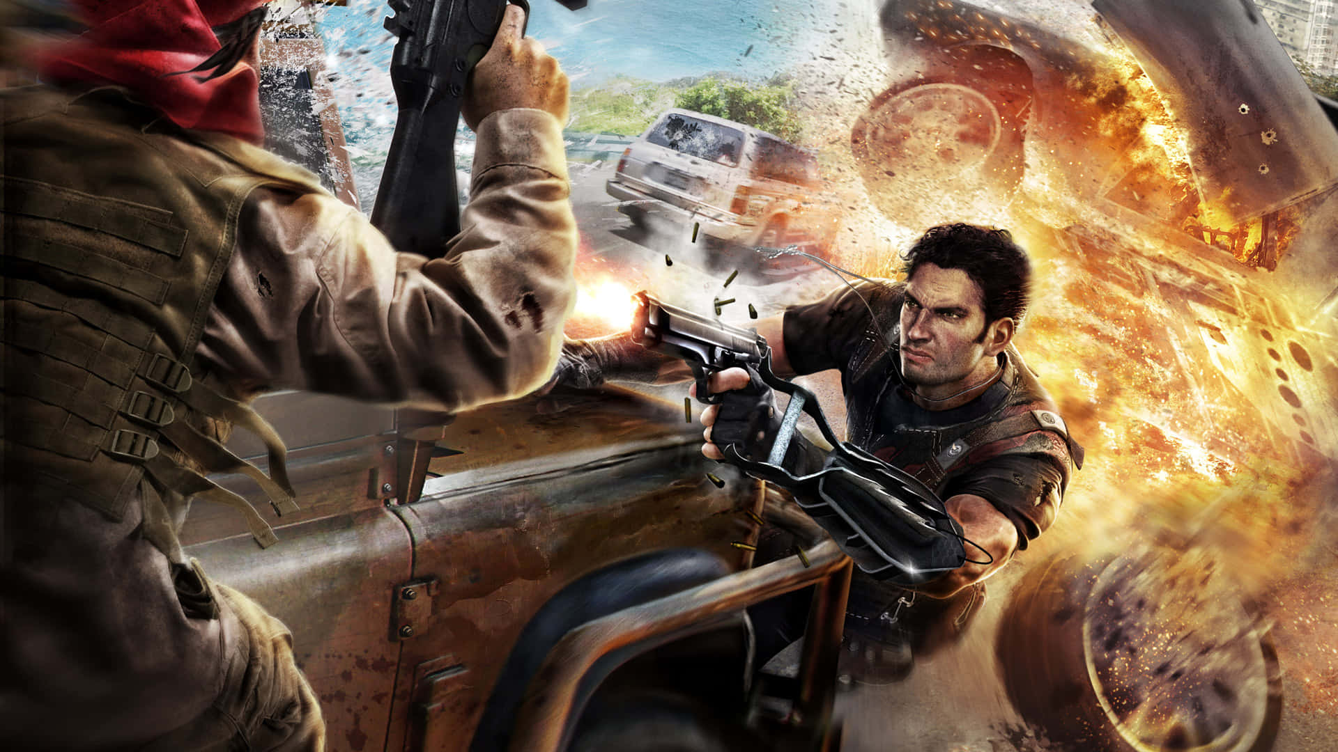 Just Cause 3, explosion, burning vehicle, Full HD Desktop Wallpaper