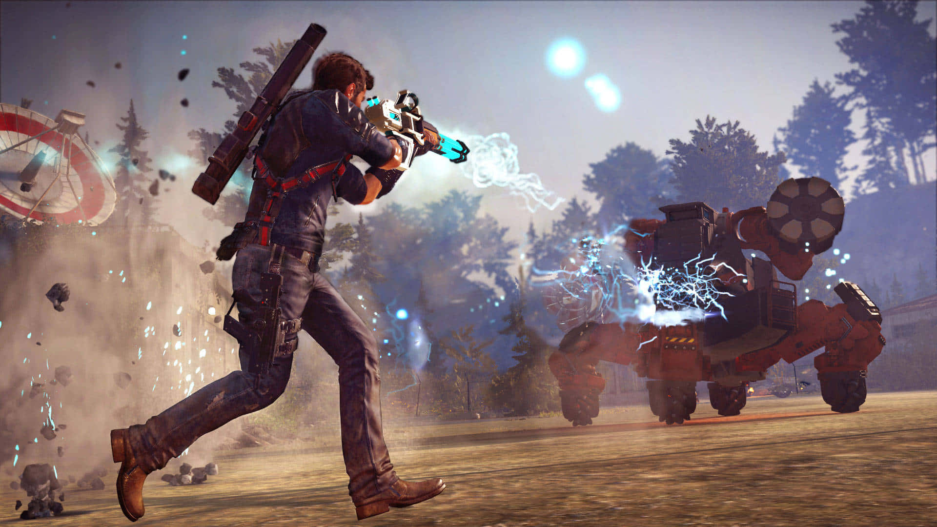 Just Cause 3, glowing blue weapon, red mechanical walker, Full HD Desktop Wallpaper