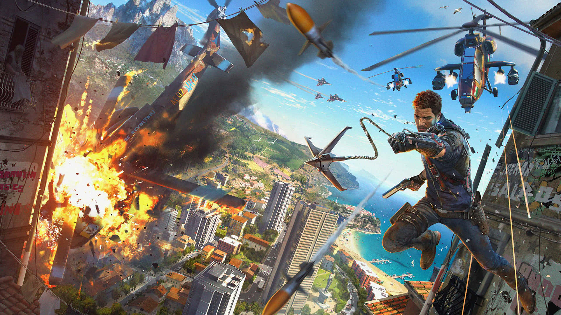 Just Cause 3, explosive action, war-torn cityscape, Full HD Desktop Wallpaper