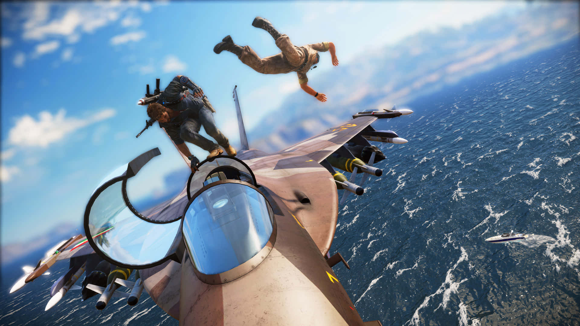 Just Cause 3, fighter jet, vast blue ocean, Full HD Desktop Wallpaper
