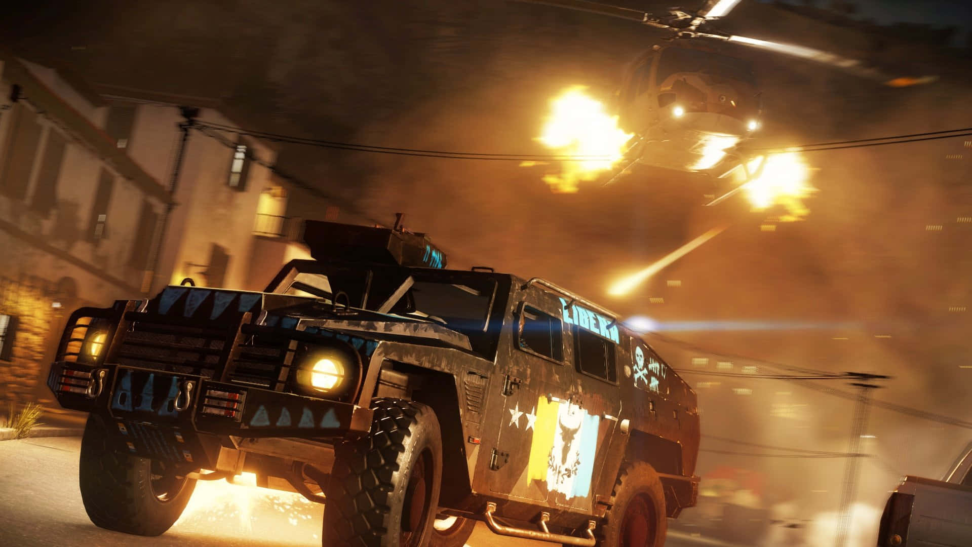 Just Cause 3, armored vehicle, burning urban street, HD Desktop Wallpaper
