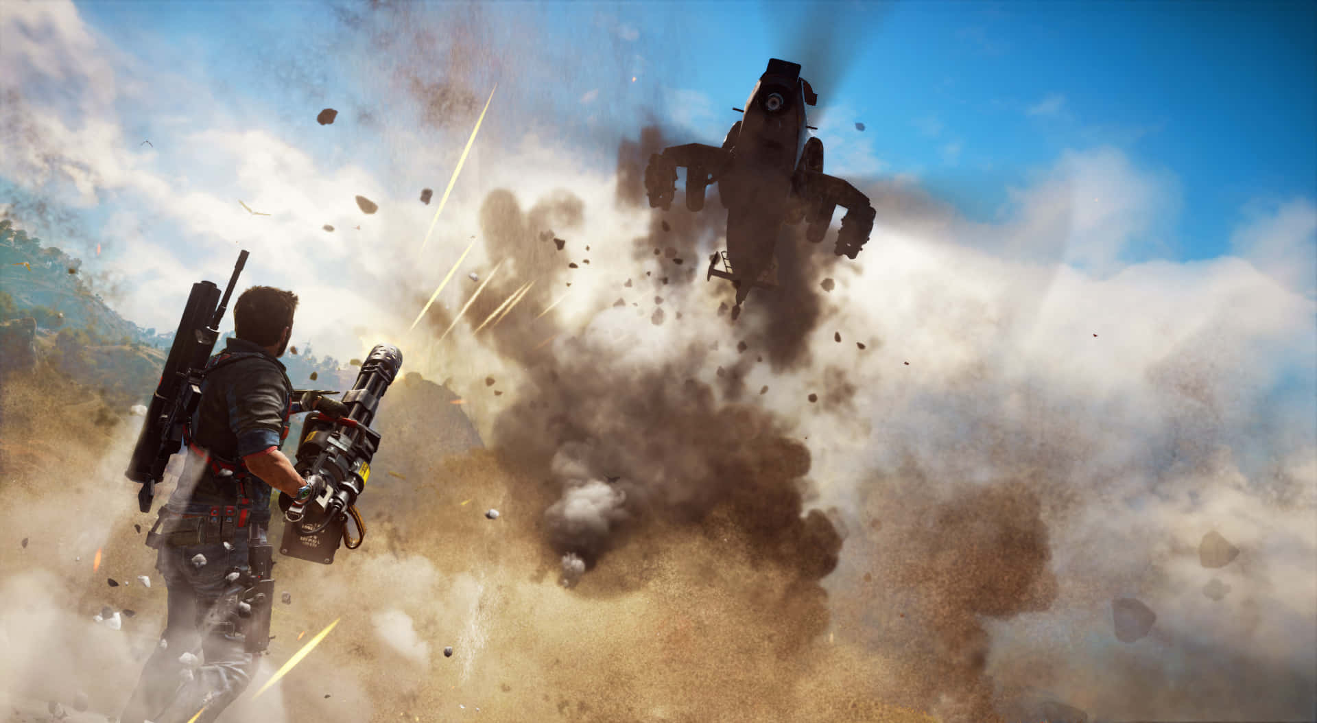 Just Cause 3, rocket launcher, crashing helicopter, Full HD Desktop Wallpaper