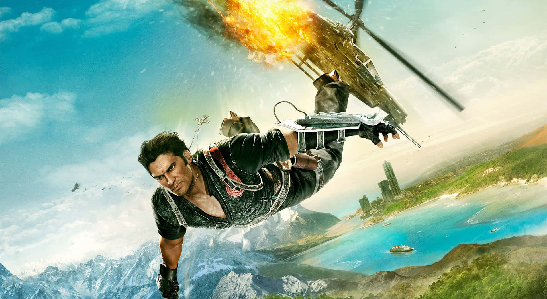 Just Cause 3, freefalls, burning helicopter, Full HD Desktop Wallpaper