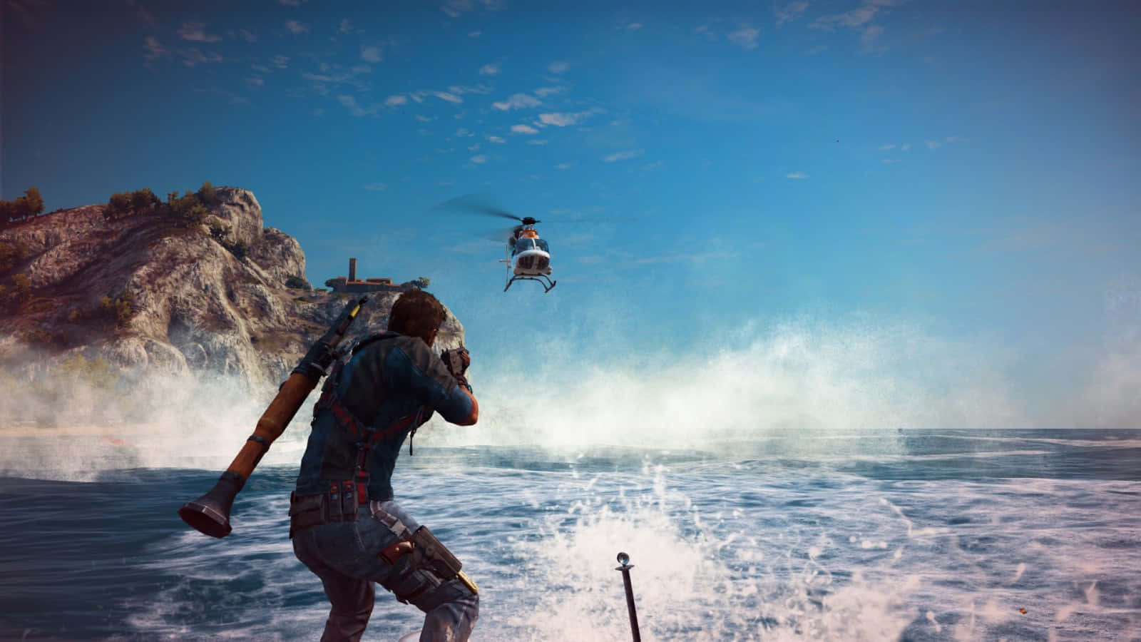 Just Cause 3, helicopter, cliffside, HD Desktop Wallpaper