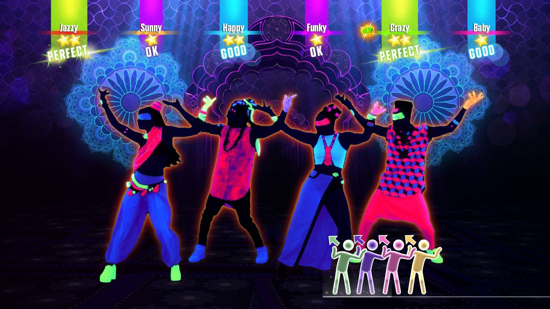 Just Dance 2017, neon-dressed dancers, glowing disco lights, Full HD Desktop Wallpaper