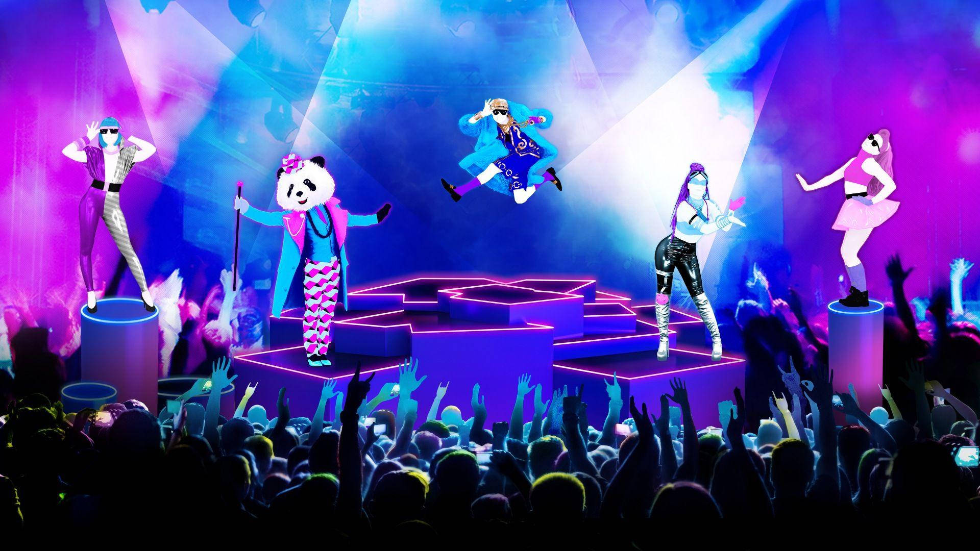 Just Dance 2018, neon costumes, purple blue lights, Full HD Desktop Wallpaper