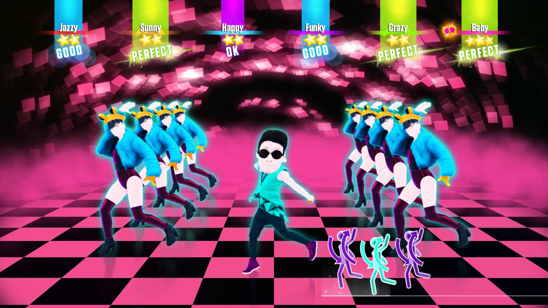 Just Dance, neon dancers, blue outfits, Full HD Desktop Wallpaper