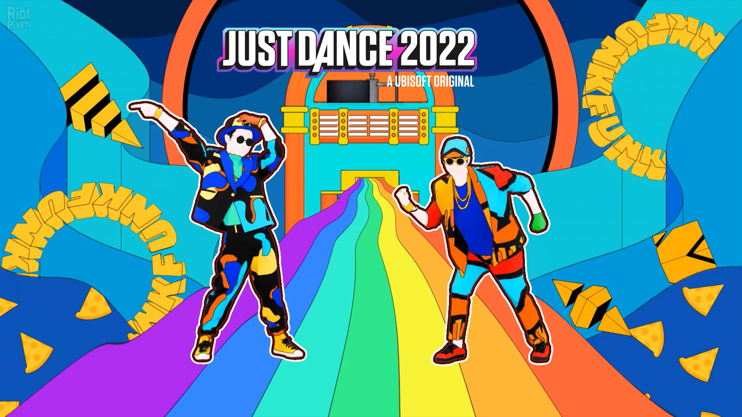 Just Dance 2022, rainbow path, psychedelic blue background, Full HD Desktop Wallpaper