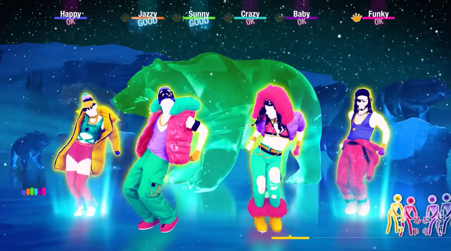 Just Dance, neon dancers, starry sky, HD Desktop Wallpaper