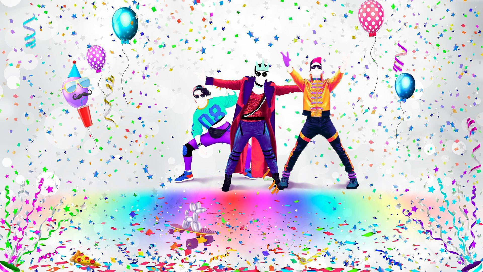 Just Dance, rainbow confetti, floating balloons, Full HD Desktop Wallpaper