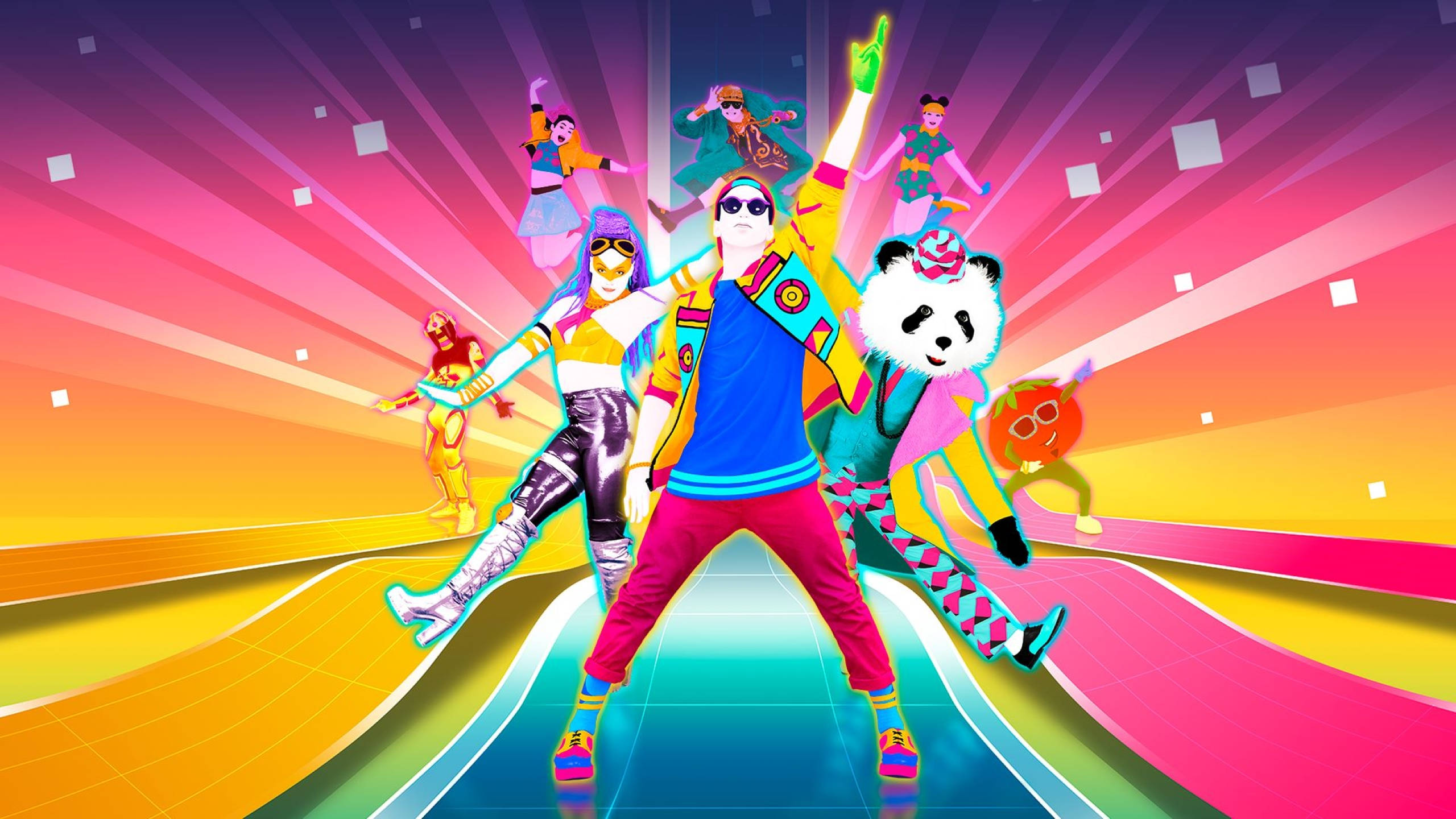 Just Dance, neon dancers, colorful costumes, 2K Desktop Wallpaper