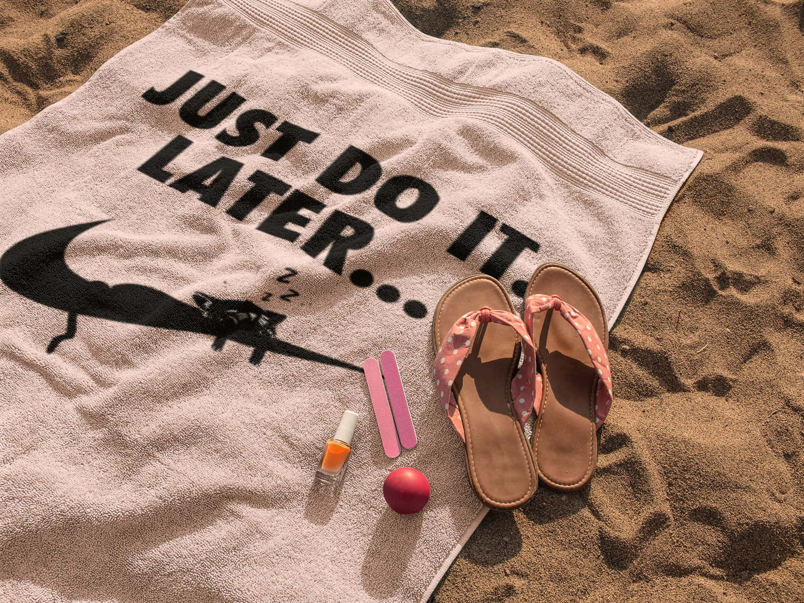 JUST DO IT LATER, pink towel, sleeping swoosh, HD Desktop Wallpaper