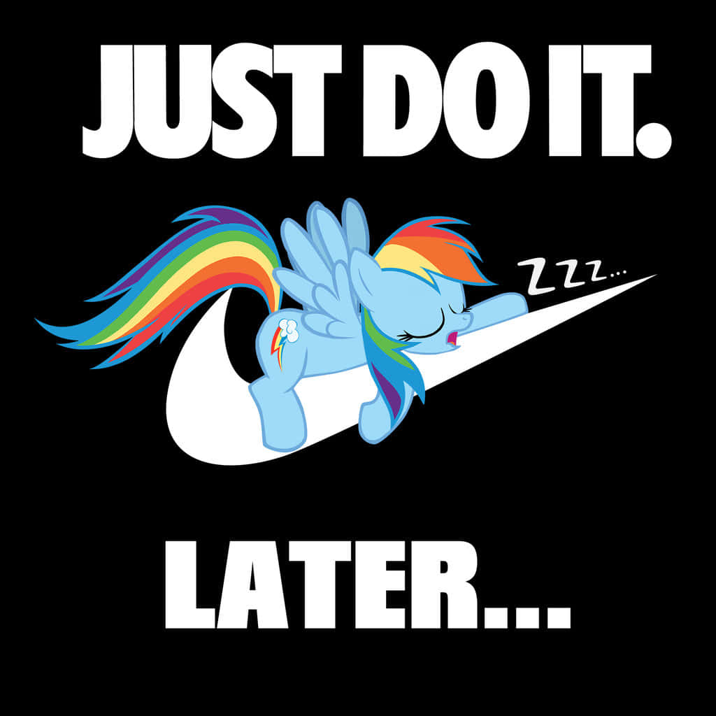 Just Do It Later, rainbow-maned pony, white swoosh, SD Desktop Wallpaper