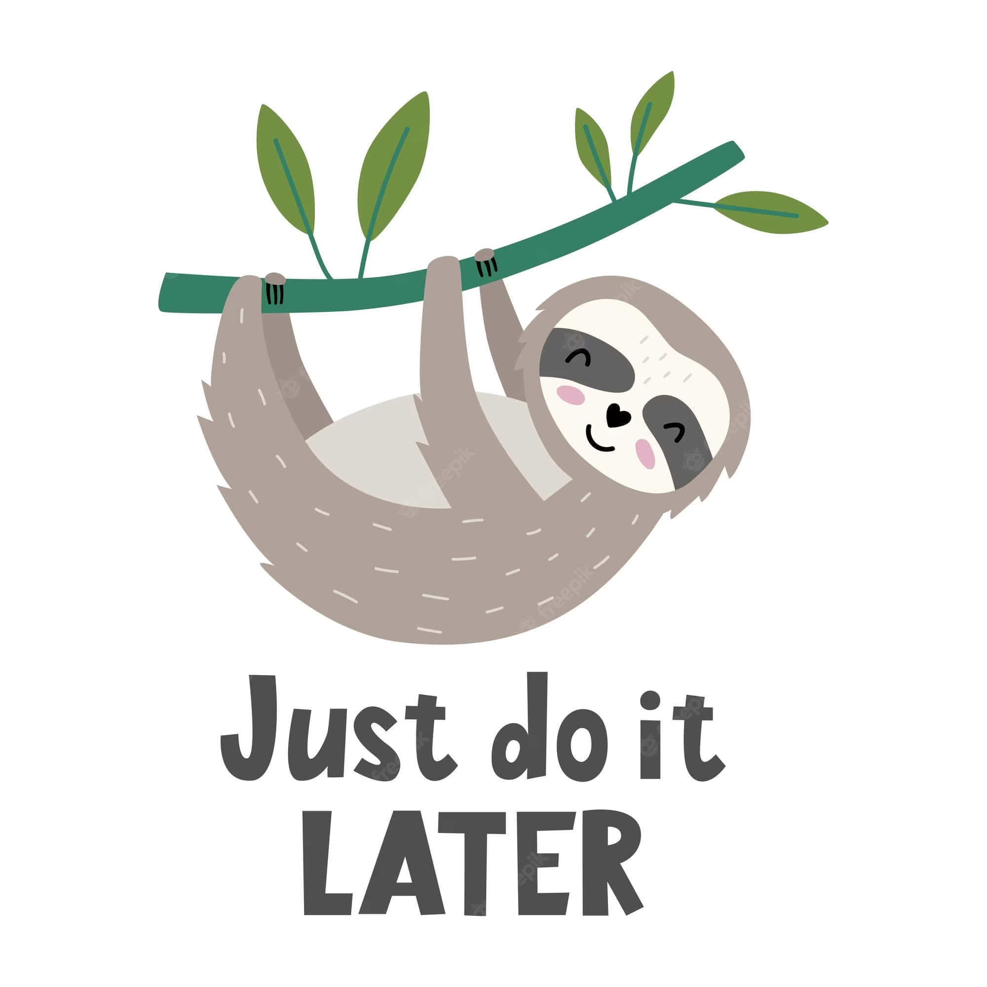 Just Do It Later, cartoon sloth, green branch, Full HD Desktop Wallpaper