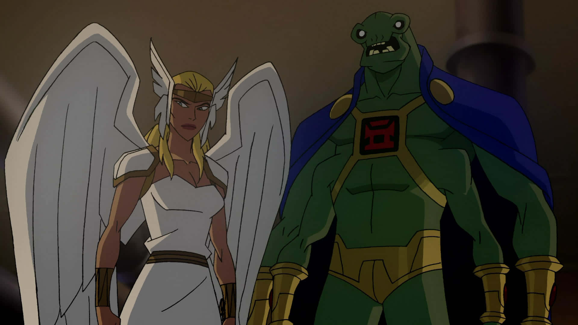 Justice League Crisis On Two Earths, winged angelic figure, muscular green reptilian warrior, Full HD Desktop Wallpaper